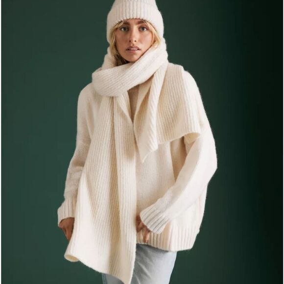 NWT AE77 CRANBERRY Premium Rib Cashmere Scarf - Picture 4 of 13